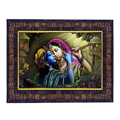 Image of Hawai Radha Krishna Photo Frame, Size- 8.5x7inch | Engineered Wood Wall Hanging Home Decor Religious Frame | SFDI280BLKFRM