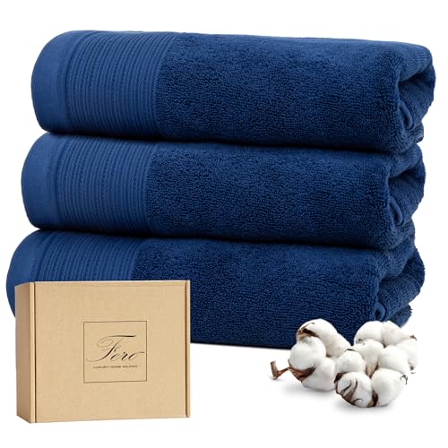 Ferò Juego de Toallas Faciales de 3 Piezas, 100% Algodón Premium Low Twist, 550 g/m², Ultra Suaves, Oeko-Tex, Diseño Italiano, 3 Toallas de Invitado, Toallas de Bidet, 50x30 cm, Azul Marino