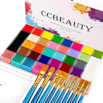 CCbeauty Professional 36 Colors Face Body Paint Kit, Largest Oil Based Hypoallergenic Neon Face Painting Palette Set with 10 Brushes for Halloween SFX Special Effects Cosplay Costume Makeup