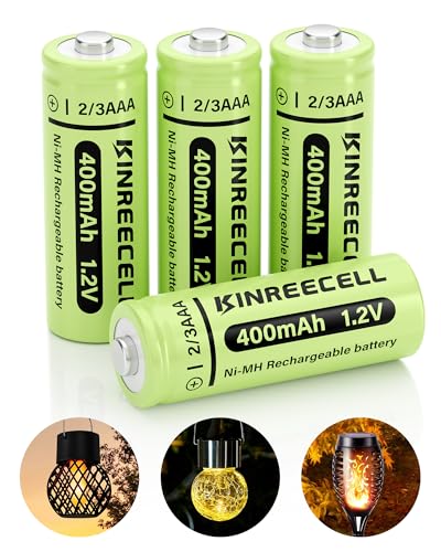 KINREECELL Bateria solar 2/3AAA, 2/3 AAA 400 mAh, bateria Ni-MH de alta capacidade, 2/3 AAA de 1,2 V, com baixa autodescarga para luzes solares exteriores (2/3 AAA 400 mAh, 4 unidades)