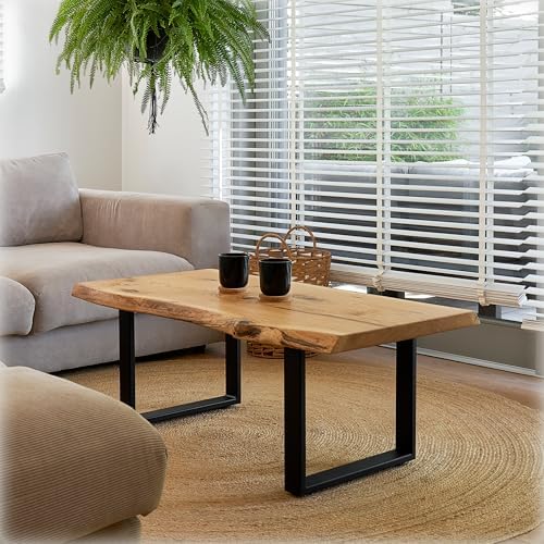 Table Basse 110x55 cm Table de Salon Bord d'arbre en chêne Sauvag...