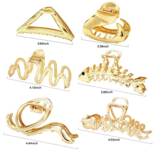 Mhdgg 6 Pack Large Metal Hair Claw Clips For Women,Nonslip Big Hair Claw Clips For Women Large Claw Clip For Thin Thick Curly Hair, Strong Hold Jaw Clips Hair Clamps Hair Styling Accessories(Gold) #TOP3