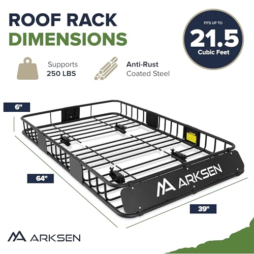 image for ARKSEN 64 x 39 x 6 Inch Universal 250LB Heavy Duty Roof Rack Cargo wit