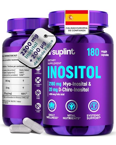Inositol Myo & D-Chiro (Cápsulas) con Ácido Fólico – 2200 mg por Porción – Apoyo al Ciclo y Equilibrio Hormonal – 180 Cápsulas Veganas – Alta Biodisponibilidad – Suplemento Certificado GMP