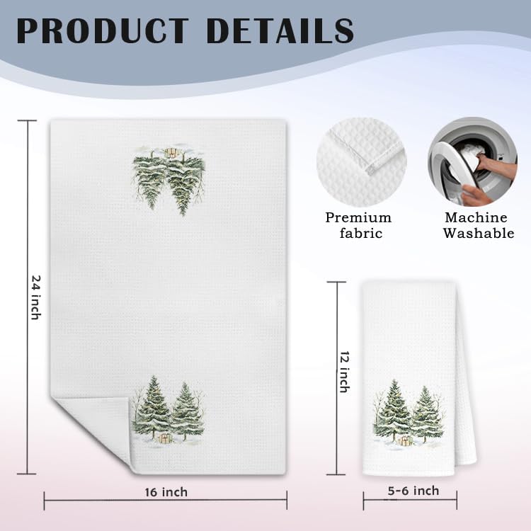 Christmas Tree Kitchen Towels, Christmas Bauble Tree Snowflake Dish Tea Towels for Kitchen Decor, Xmas Winter Holiday Decorative Hand Towel Bathroom Decor, 16x24 Inch Set of 2 - Image 7