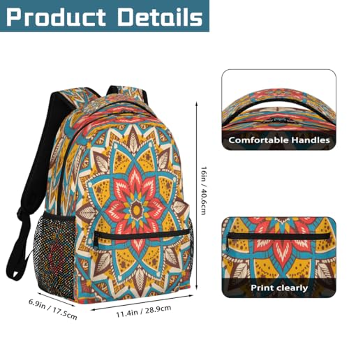 Vintage Ethnic Mandala Pattern Kids Backpack, Lightweight School Bookbag Large Capacity Laptop Backpack Water Resistant Daypack Shoulder Bag for Teenager Boys Girls2