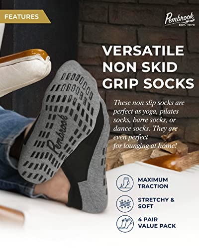 Pembrook Yoga Socks With Grips For Men - 4 Pairs Unisex Non Slip Socks Mens | Socks With Grippers For Men | Grippy Socks Mens Yoga Socks #TOP1