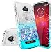 [GW USA] Liquid Glitter Phone Case Compatible for Motorola Moto Z2 Play / Z2 Force Case [Temper Glass] Bling Shock Proof Diamond Clear Bumper for Girls Women - Aqua