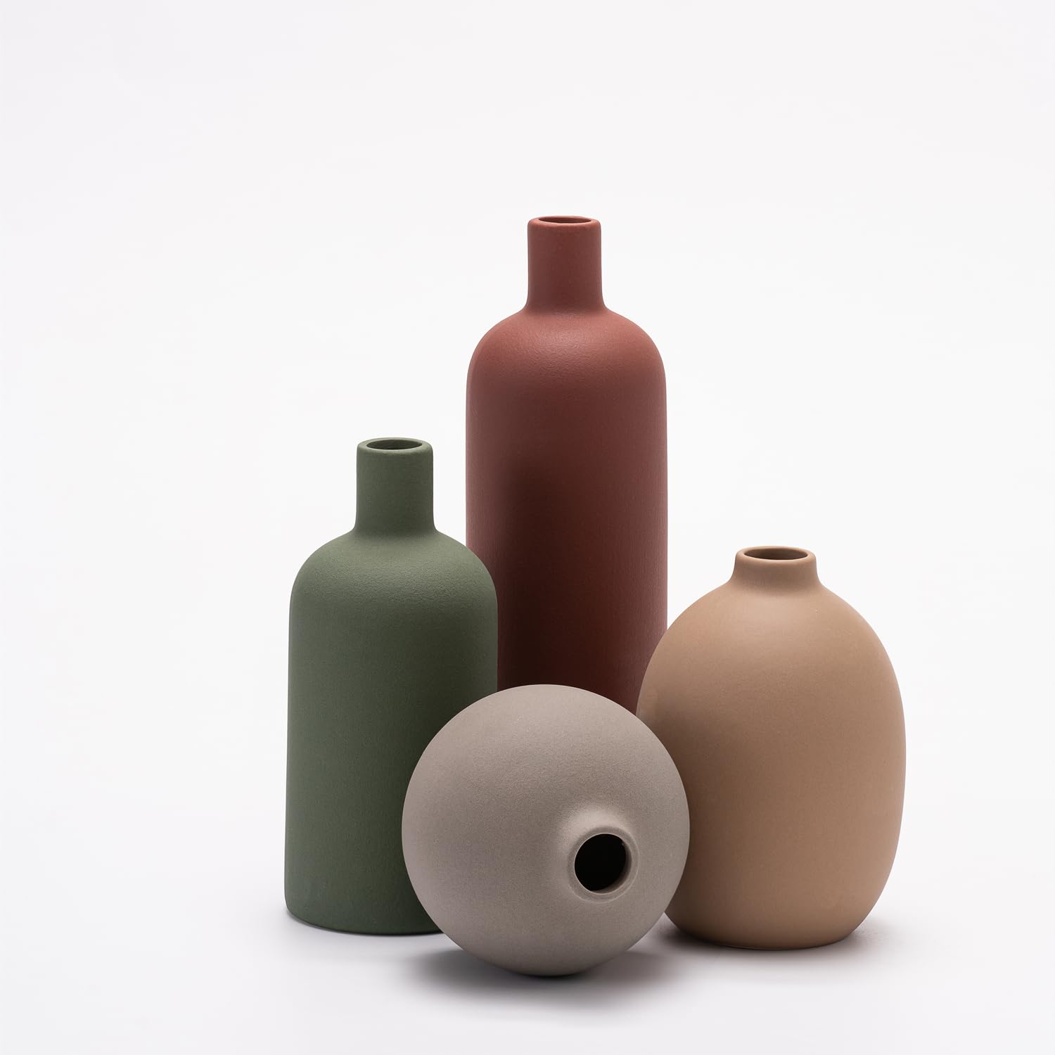 Ceramic Vase Set of 4, Modern Vase, Ceramic Vases for Home Decor, Decorative vase for Pampas Grass&Dried Flowers,Table, Bookshelf, Mantel and Entryway Decor. (Red,green,brown,gray)