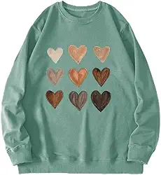 Moletom feminino com estampa de coração, manga comprida, confortável, casual, clima frio