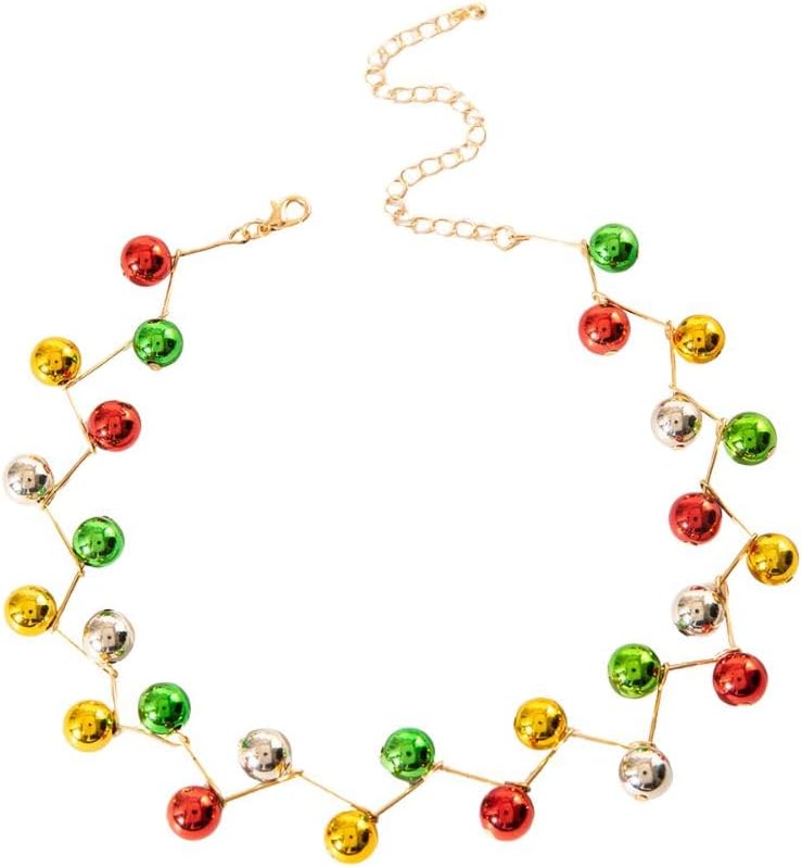 Colorful Beaded Ball Christmas Gold Silver Red Green Cute Ornament Choker Necklace for Women - Gold Plated Chain Link Adjustable Xmas Holiday Festive Accessory Neck Necklaces Unique Gothic Jewelry