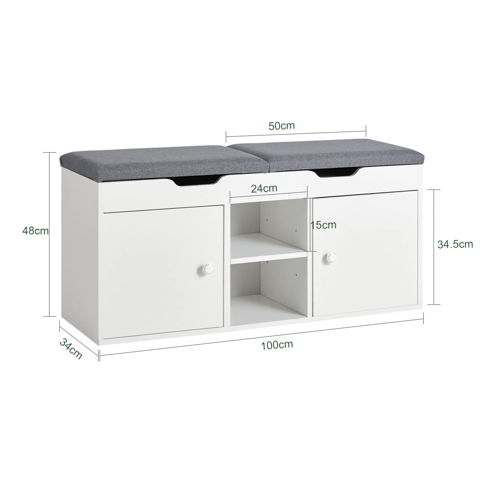 SoBuy FSR96-W Szafki na buty Ławka na Buty komoda na buty Wyściełana Poduszka Organizatory obuwia Biały Wymiary :100x48x34cm