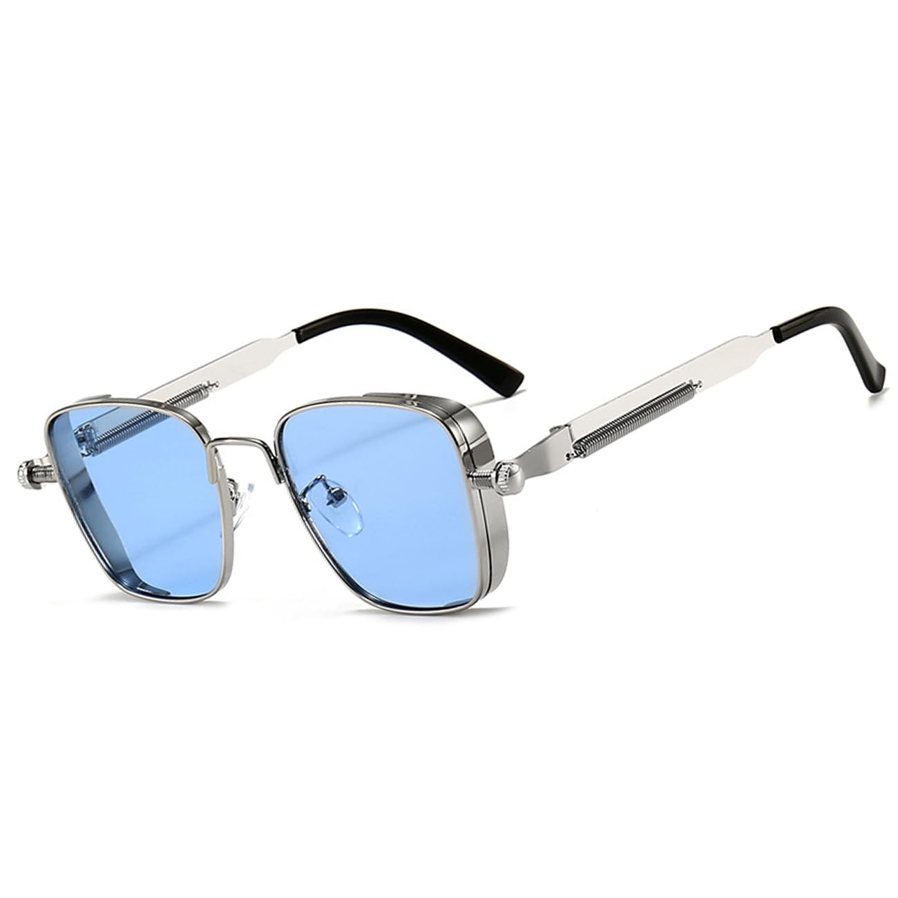 MEGAVOW Retro Steampunk Sonnenbrille für Damen Herren, Vintage Quadratische Polarisierte Sonnenbrillen Coole Rave Brille Fasching Pilotenbrille Partybrille mit UV400 Schutz