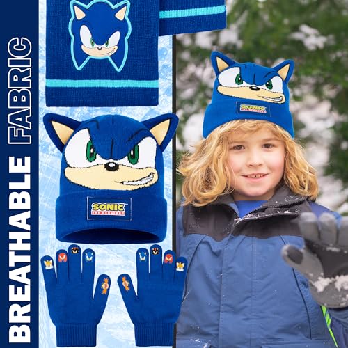 Sonic The Hedgehog Conjunto Bufanda Gorro y Guantes Niño, Accesorios de Invierno Cálido para Fans, Regalo para Gamers (Azul Sonic 3 Pcs) - imagen 5