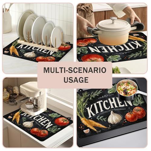 Image of Kitchen Vegetables Stove Cover for Electric and Glass Stove Tops 3-in-1 Stove Mat, Heat Resistant Counter Protector Mat, Non-Slip Surface & Drying Rack, 28.5 inchLx20.5 inchW