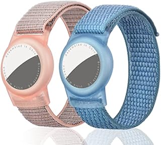 Dingfeiyu 2 Pack Nylon Airtag Wristband for Kids Adult, Adjustable Airtag Waterproof Bracelet Toddler Children Adult Elders, Wristbands Compatible with Airtags (pink + blue)