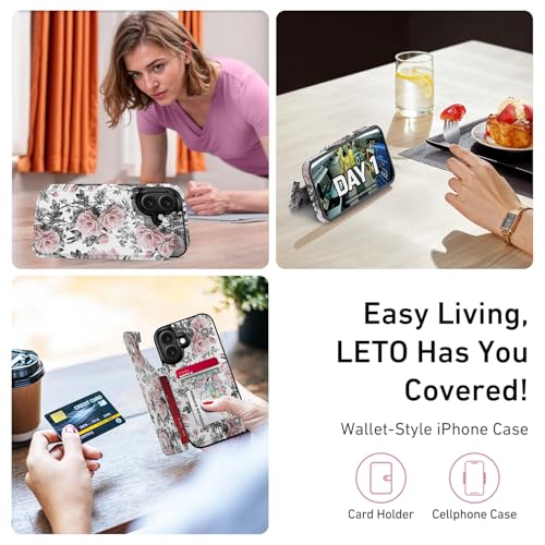 LETO for iPhone 17 Wallet Case, Flip Folio Leather Kickstand - image 6