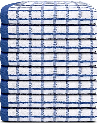 White Classic [8 Pack] Premium Dish Towels For Kitchen, With Hanging Loop - Heavy Duty Absorbent 100% Cotton 410 Gsm Terry Kitchen Towels, 16X26 (Blue) #TOP1