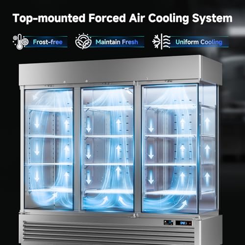 Image of VEECOOL Commercial Upright Freezer WiFi-Enabled, 82 inch Solid Door Stainless Steel Reach in Freezer with 12 Shelves, Bottom Mounted, Auto Defrost, LED Lighting, Digital Control, ETL&ETL Sanitation