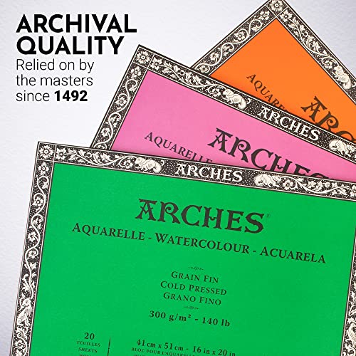 Image of Arches Watercolour Paper Blocks | Cold Pressed Natural White | for Watercolor, Acrylic Painting, Gouache and Poster Color Painting | 300 GSM, 41 x 51 cm- 20 Sheets