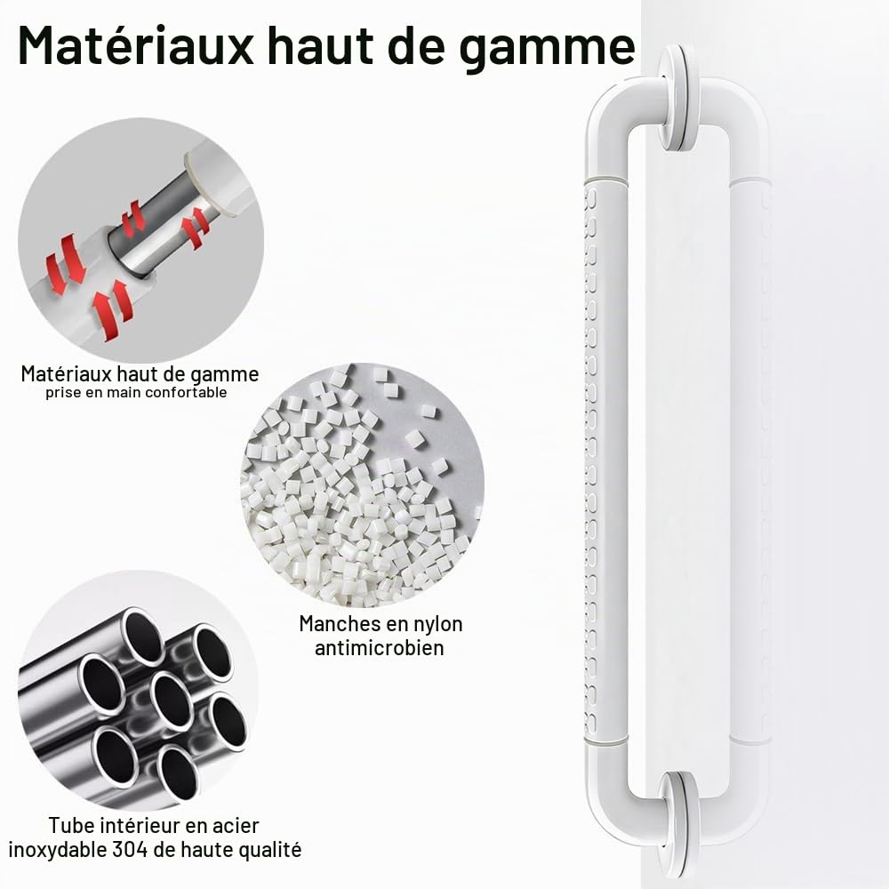 Poignée de Baignoire de Sécurité,Barre de Maintien Douche 60cm,Barre d'appui Salle de Bain,Murale Inox 304 Anti-dérapante Barre d'appui WC/Douche pour Personnes,Âgées et Handicapées,Blanc