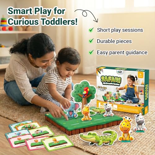 Image of GiniMini Safari 3D Puzzle Game for Toddlers 2+ | Montessori Educational Scene Builder with Animals | 45+ Pieces | Screen-Free Learning Toy for Preschool Kids