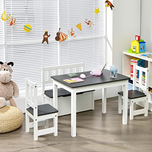 Costzon Kids Table And Chair Set, Wood Activity Table With Toy Storage Bench & 2 Chairs For Children Reading, Arts, Crafts, Snack Time, Homework, Playroom, Toddler Table And Chair Set (Grey) #TOP7
