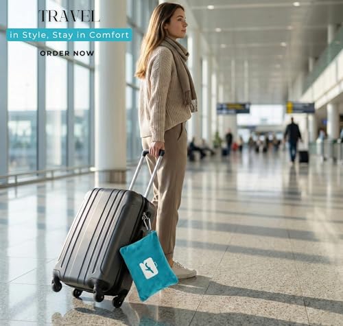 Image of VAS COLLECTIONS Travel Pillow Blanket 2-in-1, Ultra Soft Flannel Blanket with Carry Case, 65x40 Inches, Compact Portable Travel Blanket for Flights, Camping and Travel Comfort (Aqua)
