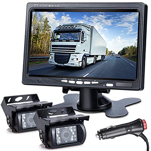 DVKNM Upgrade Dual Backup Camera Monitor Kit,1280X720P HD,IP69 Waterproof Rearview Reversing Rear View
