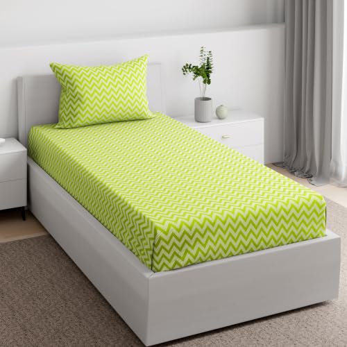 Image of Wakefit 100% Cotton 160 TC Fitted Bedsheet with 1 Pillow Cover | Amelia Single, 72 inch x 36 inch, Amelia | 1.83m x 91cm