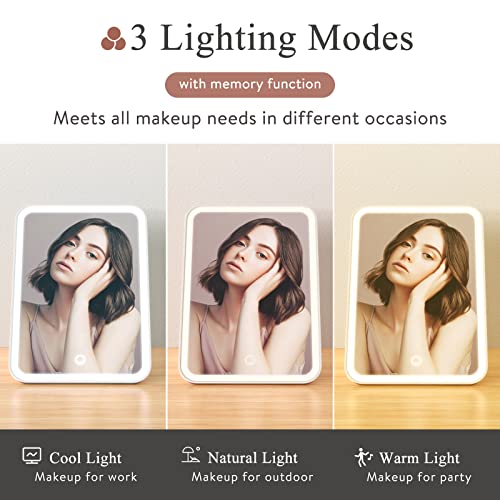Naseto Travel Makeup Mirror With Lights & 10X Magnetic Magnification, 9.4"X6.7" Dimmable 3 Color Led Lighted Rechargeable Vanity Mirror With 360° Angle, Portable Compact Cosmetic Mirror For Women #TOP4