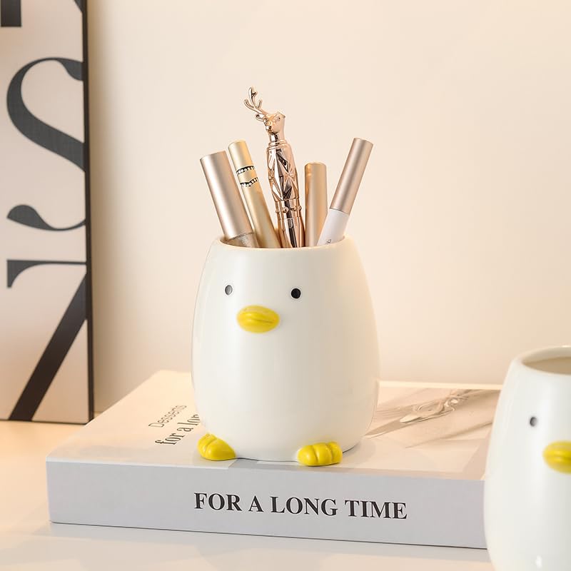 Ceramic Toothbrush Holder, Cute Animal Makeup Brush, Toothpaste Storage Rack, Suitable for Bathroom Countertops Mug, (White) - Image 3