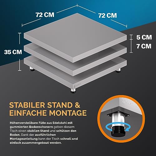 Casaria® Couchtisch New York 72x72cm Wohnzimmertisch Grau Hochglanz Design Modern 360° drehbare Tischplatte höhenverstellbare Füße MDF Sofatisch Cube – Bild 3