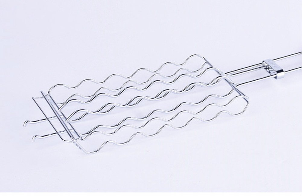 Panier Barbecue Pour Saucisses - Grille Métal 6 Hot-Dogs Avec Poignée Pliable Verrouillable - 55,5 X 12,3 Cm - Idéal Pique-Nique Et Grillades