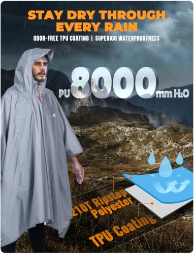 Image of ANYOO Hooded Rain Poncho for Adults Waterproof Lightweight Rain Coat for Men Women Reusable Rain Jacket for Emergency Outdoor