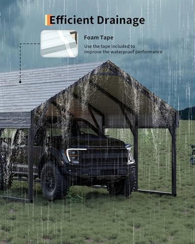 Image of GarveeLife 12x25 ft Metal Carport Oversized, Reinforced Frame and Steel Roof for All-Weather Use, Permanent Shelter for Bass Boats, Full-Sized Pickup Trucks, and Tractors