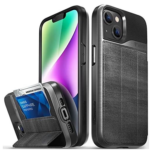 Vena vCommute Wallet Case Compatible with Apple iPhone 14 (6.1"-inch), (Military Grade Drop Protection) Flip Leather Cover Card Slot Holder with Kickstand - Slate Black