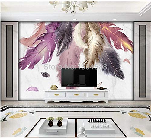 Papier peint 3D plume de marbre créative murale canapé chambre décor WLLLO - 4