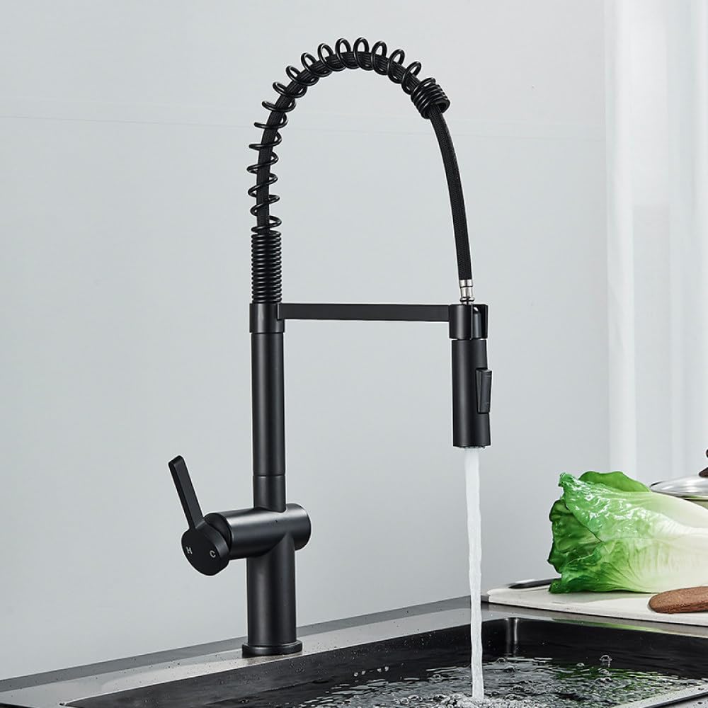Robinet de cuisine noir mat mitigeur d'évier rotatif chaud et froid
