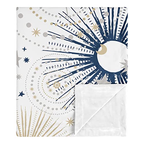 Image of Sweet Jojo Designs Star and Moon Boy Girl Blanket Receiving Security Swaddle for Newborn or Toddler Nursery Car Seat Stroller Soft Minky - Navy Blue Gold Grey Celestial Sky Stars Gender Neutral Unisex