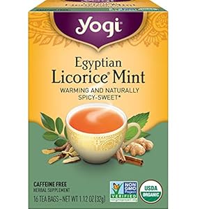 Yogi Tea Egyptian Licorice Mint Tea – 16 Tea Bags per Pack (4 Packs) – Caffeine-Free Organic Tea – Includes Peppermint Leaf, Licorice Root, Cinnamon Bark, Cardamom Pod, Ginger Root & More