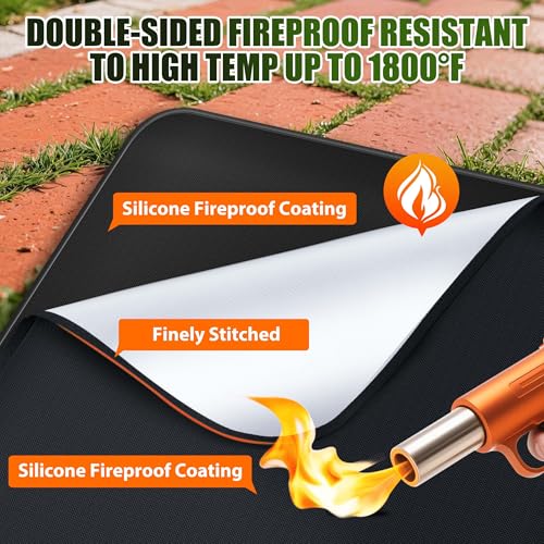 Feuerfeste Unterlage, Grillmatte Gasgrill - 160x90cm Faltbare Hitzeschutzmatte, Bodenschutz Grill Unterlag, Silikon-Glasfaser Wasserbeständige Grill Matte für BBQ Grills Boden Kamin Rasen