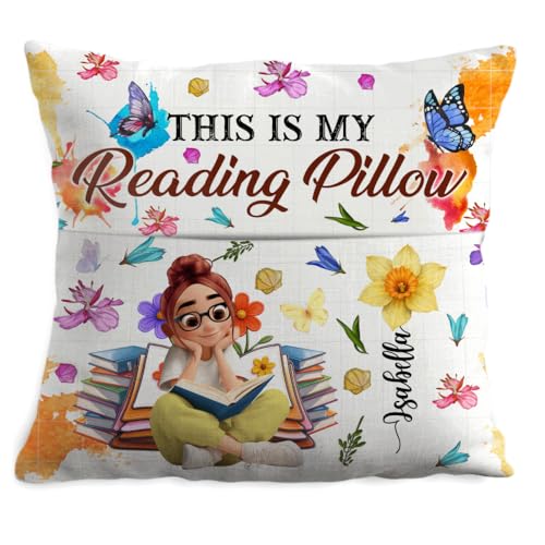 Personalized Just A Girl Who Loves Books Pocket Pillow, Custom Name Reading Pillow Book Lover Gift for Readers, Teachers & Kids Cozy Reading Nook Bedroom Decor (3D Girl This is My Reading Pillow)
