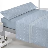 Cama 150: Encimera 230 x 270 cm. Bajera ajustable 150 x 190/200 + 28 cm. Funda de almohada 45 x 170 cm.