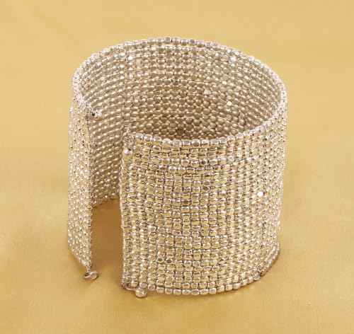 Image of Touchstone Indian Colorful Bead Bracelet Bollywood Beaten Metal Beads Openable Broad Cuff Bracelet in Gold or White Tone for Women.