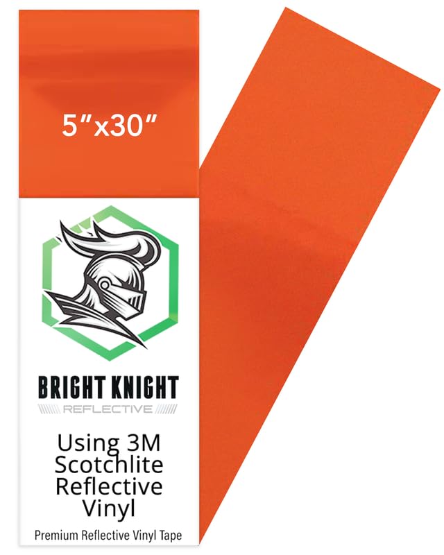 Image of BRIGHT KNIGHT DECALS Orange 5x30 Reflective Tape - 3M Vinyl Motorcycle Helmet Sticker, Waterproof, Removable, for Trailers, Cars, Bikes, Rims