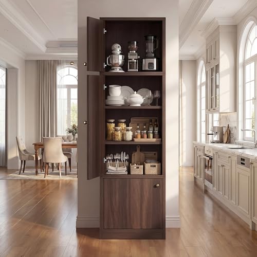 NOXJUQU 71 Inch Tall Narrow Pantry Cabinet,Walnut...