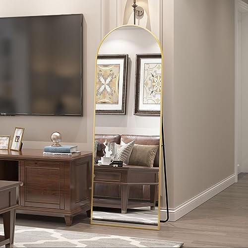 CASSILANDO Espejo de cuerpo entero de arco, 162 x 53 cm, marco de aleación de aluminio, soporte incluido, gran espejo de pared para dormitorio y vestidor (dorado) - imagen 5