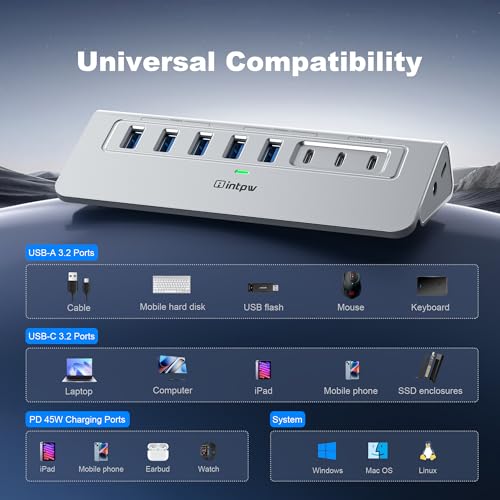 Hub USB alimentado 10 Gbps Intpw YH6AC Plus para conectar todo 7
