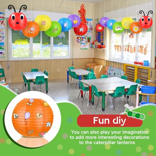 Image of Hortsun 14 Pcs Caterpillar Theme Birthday Decorations Caterpillar Paper Lanterns Sets for School Classroom Birthday Party Favors, with Eyes Mouth Feelers Glue Point (Multi Color)